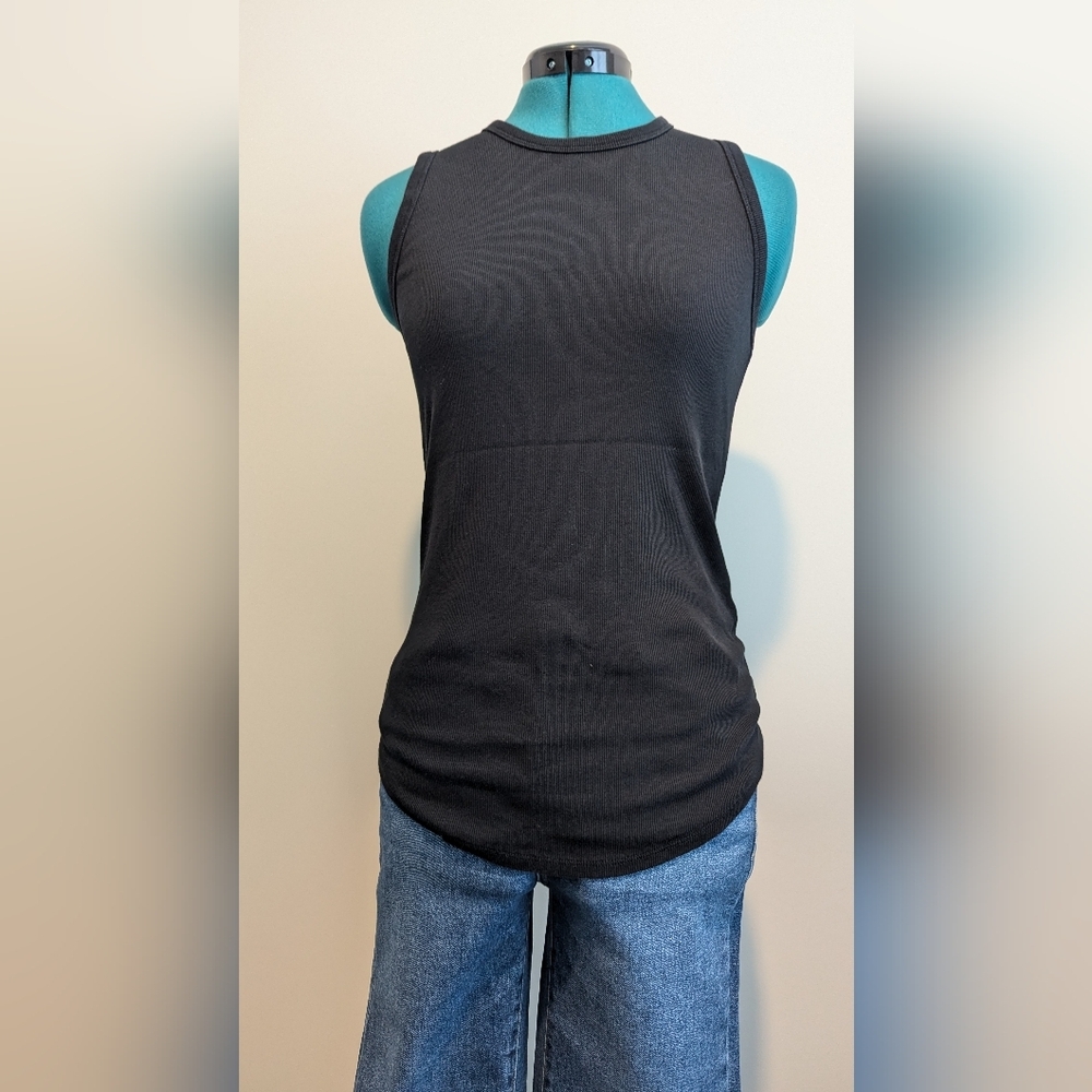 a.n.a Womens Ribbed Tank Medium Large Black Soft Stretchy Crew Neck Sleeveless